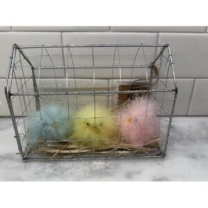 New Novogratz 3 Fluffy Easter Peeps Chicks In A Cage